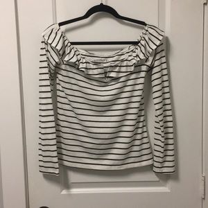 Long Sleeve off the shoulder Striped Tee